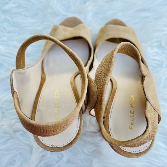 Pelle Moda Nude Neutral Tan Suede Open Peep Toe High Heel Sandal - Picture 13 of 16